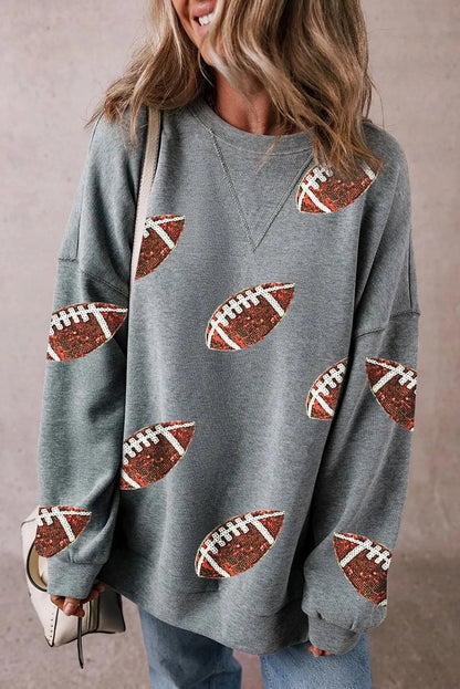 Sequin Football Round Neck Long Sleeve Sweatshirt.