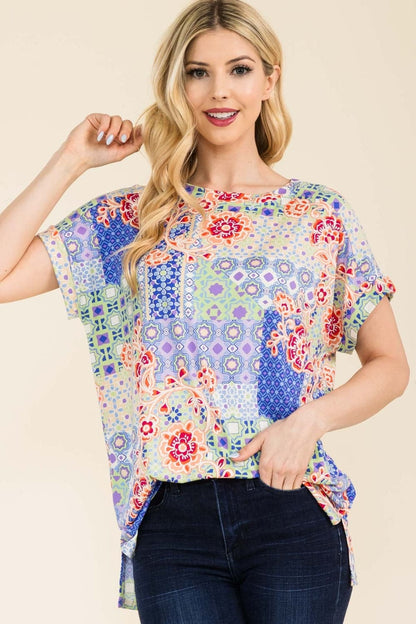 Celeste Full Size Round Neck Short Sleeve Floral T-Shirt.