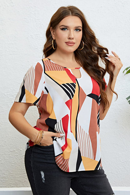 Plus Size Cutout Short Sleeve Blouse.