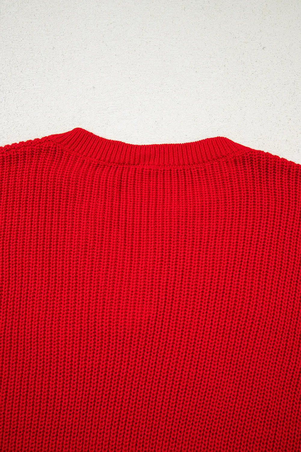 Premium Racing Red Solid Textured Knit V Neck Drop Shoulder Sweater Dear-Lover Dropshipping