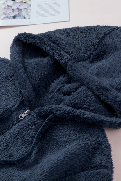 Premium Navy Warm Furry Pullover Hoodie Unisex Winter Sweatshirt