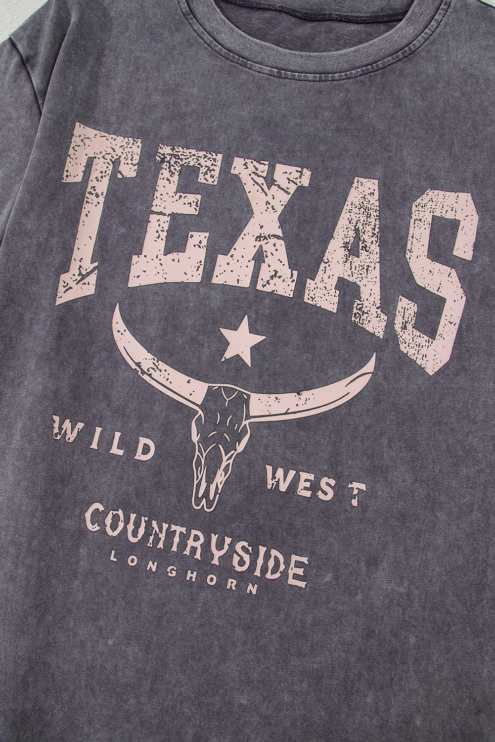 Medium Grey TEXAS Steer Head Graphic Mineral Wash T Shirt