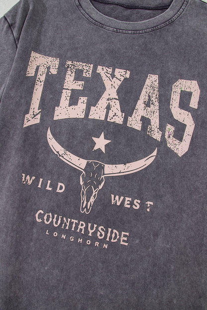 Medium Grey TEXAS Steer Head Graphic Mineral Wash T Shirt