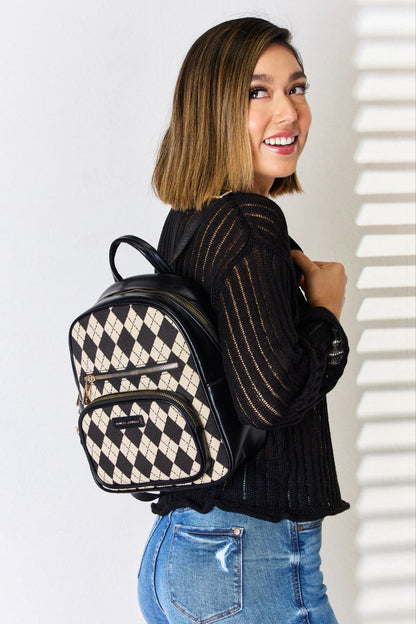 David Jones Argyle Pattern PU Leather Backpack.