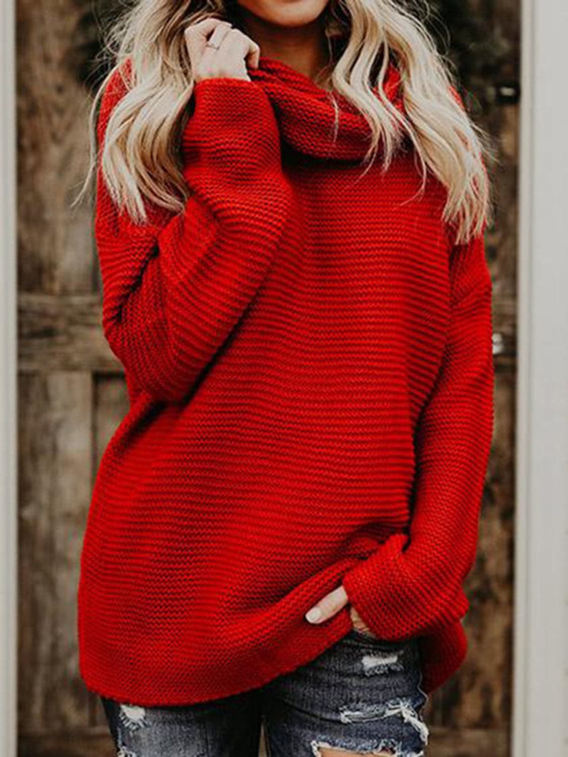 Turtleneck Dropped Shoulder Sweater.