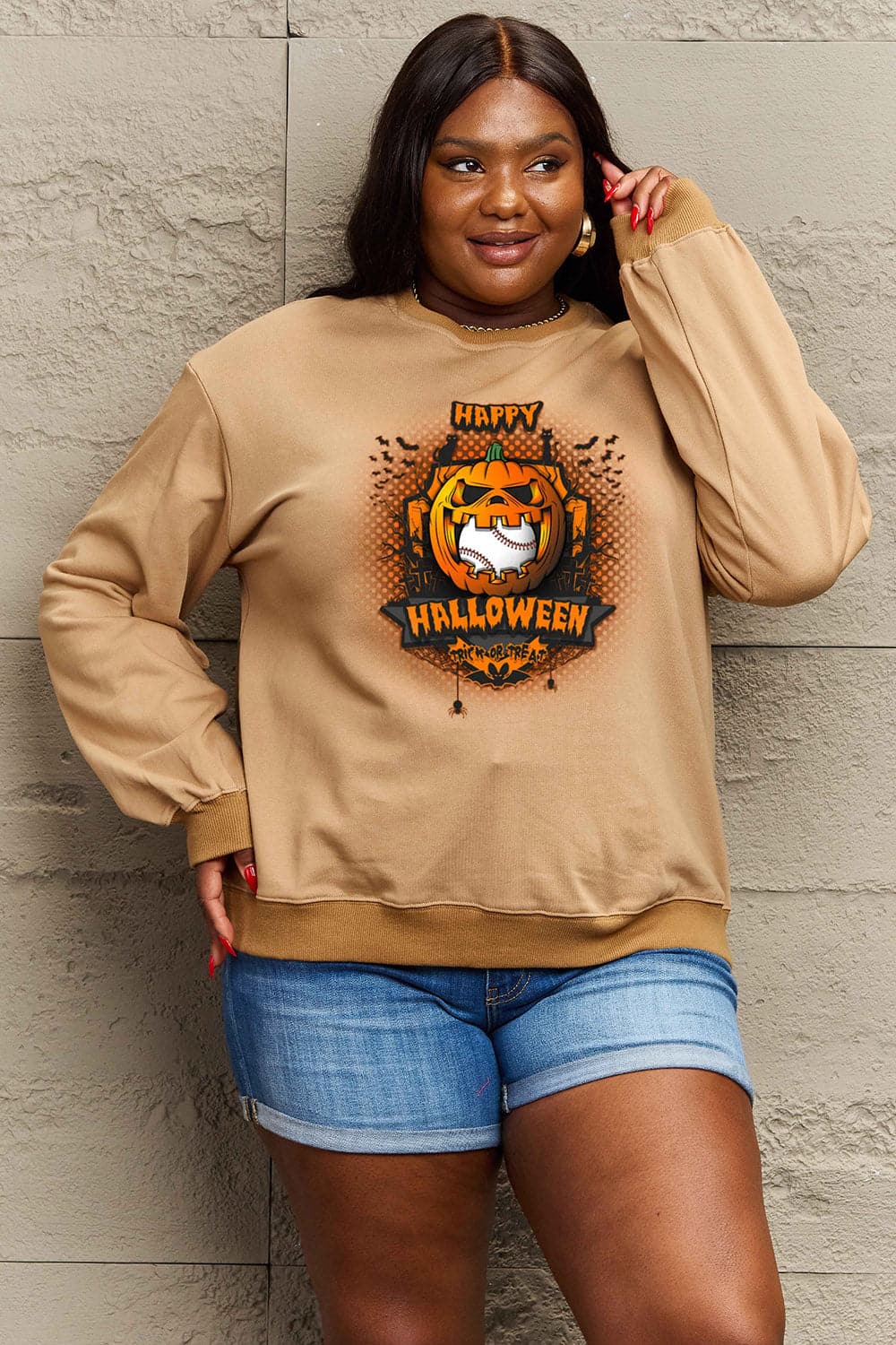 Simply Love Full Size HAPPY HALLOWEEN Graphic Sweatshirt.