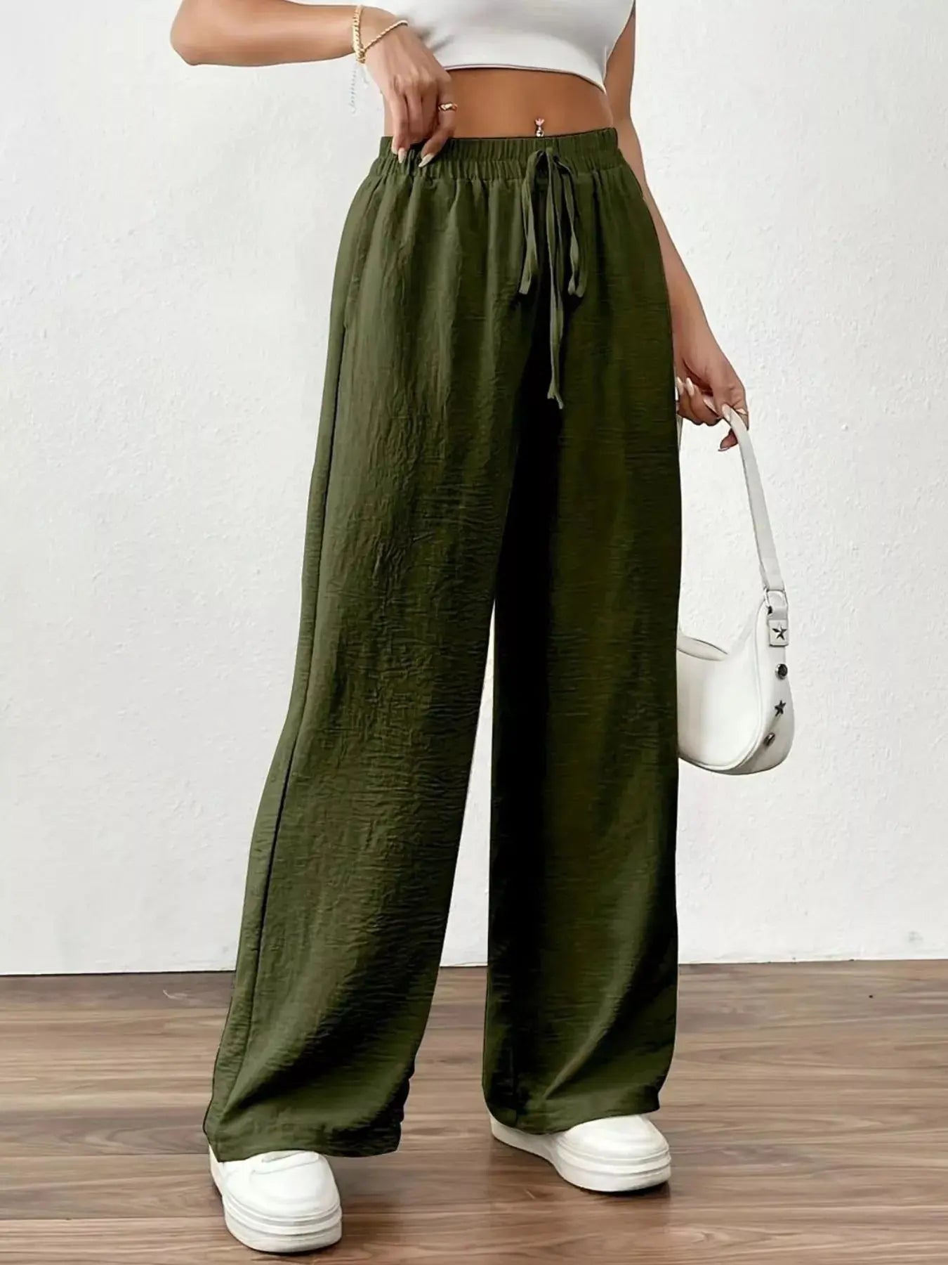 Casual Drawstring Wide Leg Pants Simply Love