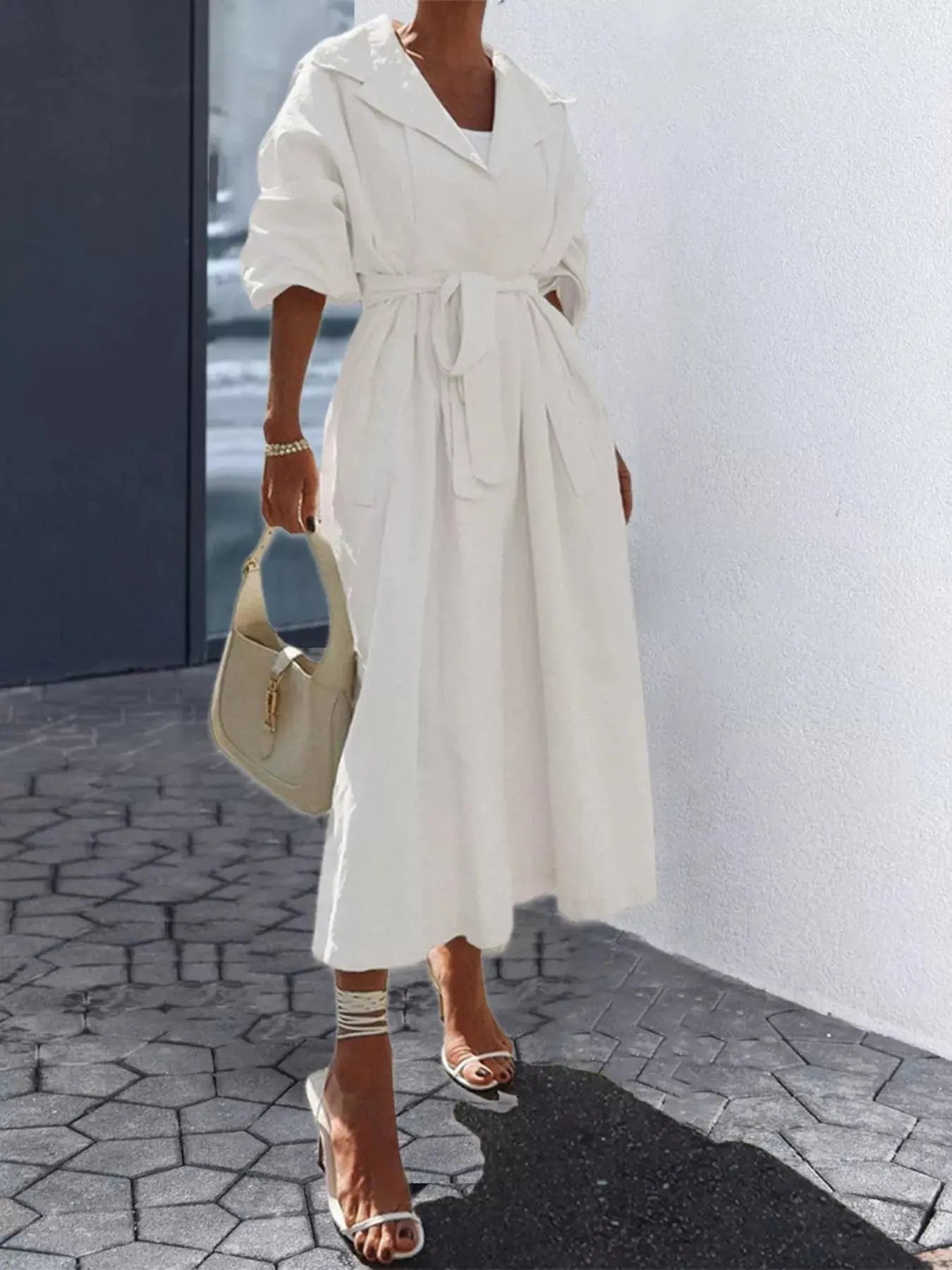 Tie Waist Midi Shirt Dress Simply Love