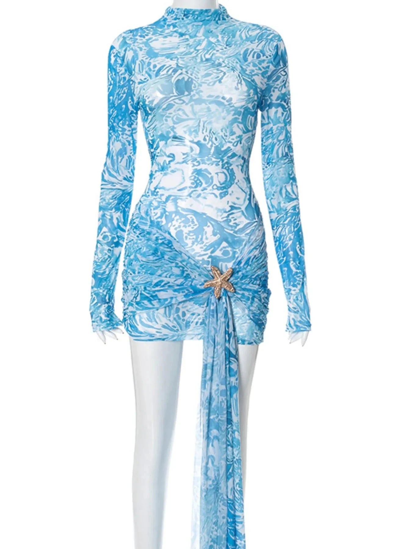 Printed Mock Neck Long Sleeve Mini Dress Coco’s Tee Boutique