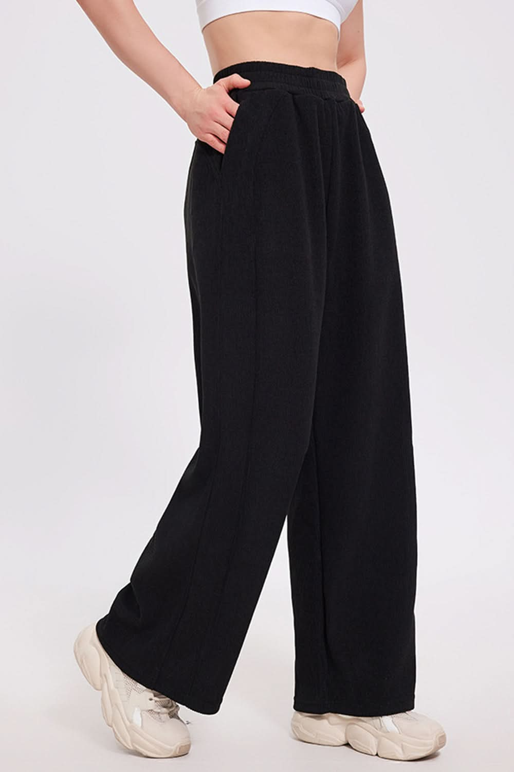 Essential Comfort Wide Leg Pants with Elastic Waistband