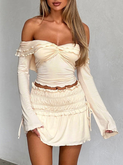 Ruffled off-shoulder tee - stretch fabric