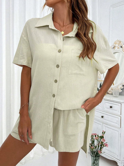 Button Up Half Sleeve Top and Shorts Set.