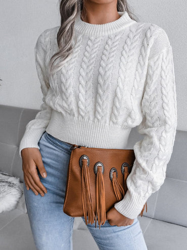 Cable-Knit Round Neck Sweater.