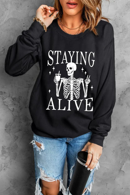 Skull print cozy long sleeve sweatshirt