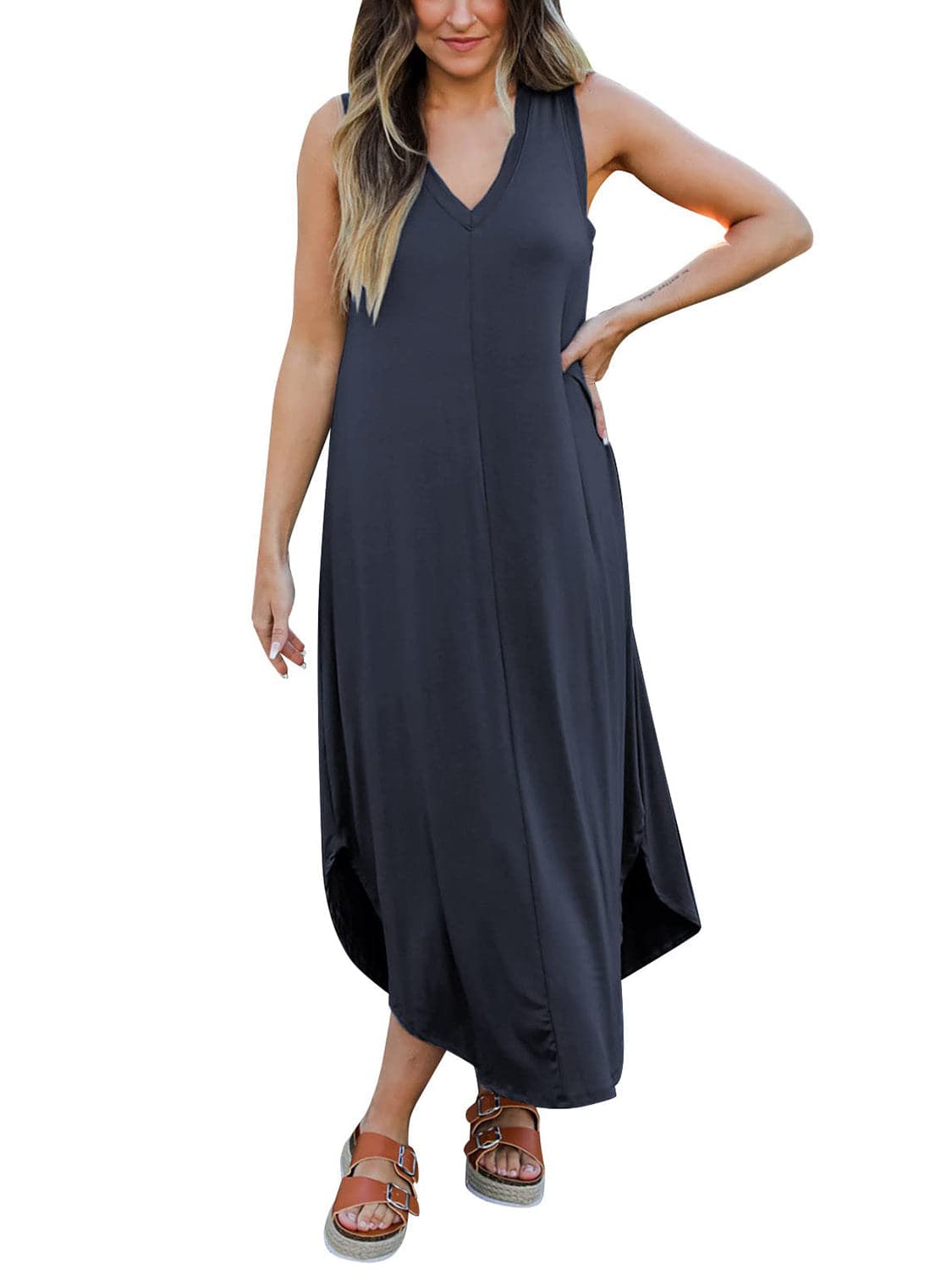 Full Size V-Neck Midi Tank Dress.