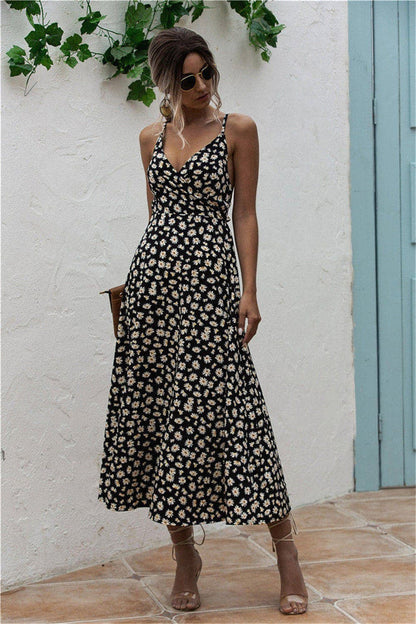 Daisy Print Surplice Midi Cami Dress.