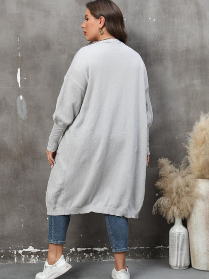 Plus Size Long Sleeve Pocketed Cardigan.