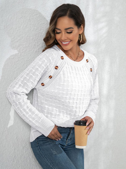 Decorative Button Long Sleeve Sweater.