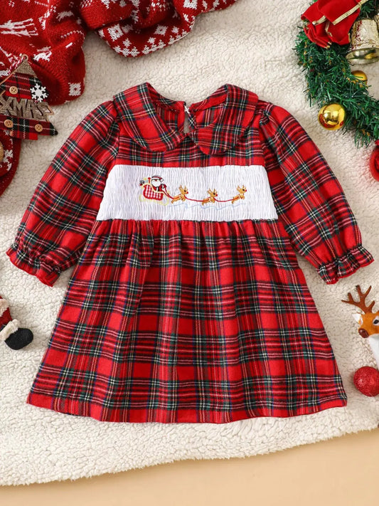 Children's Christmas Plaid Embroidered Smocked Dress Simply Love