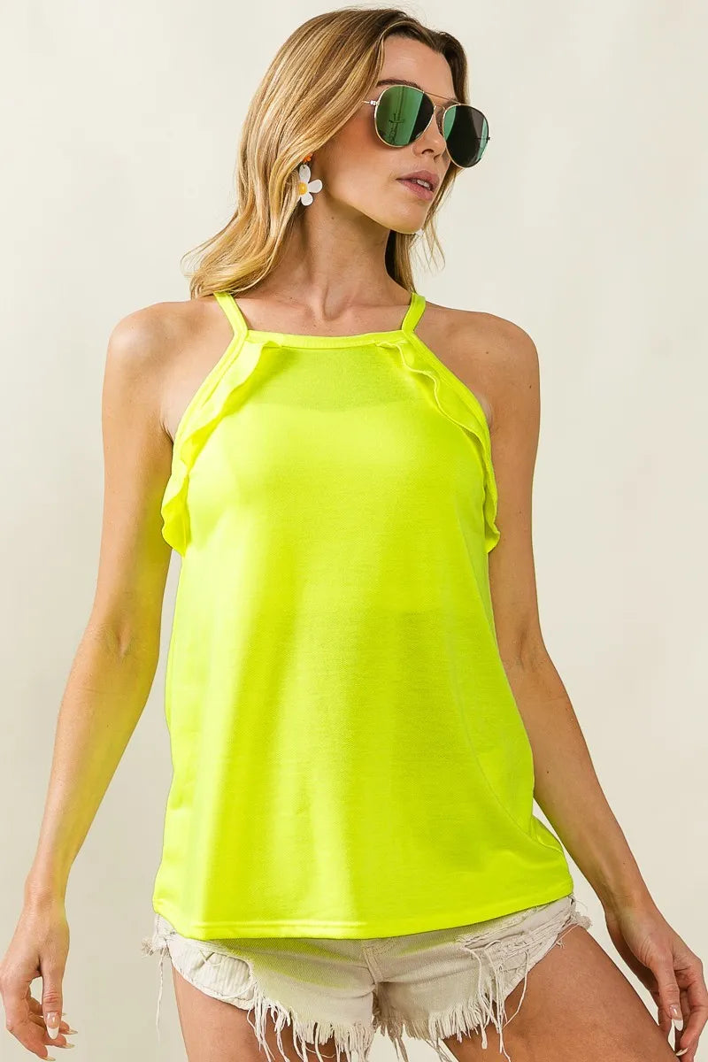 BiBi French Terry Knit Ruffled Detail Sleeveless Top - Love Salve 