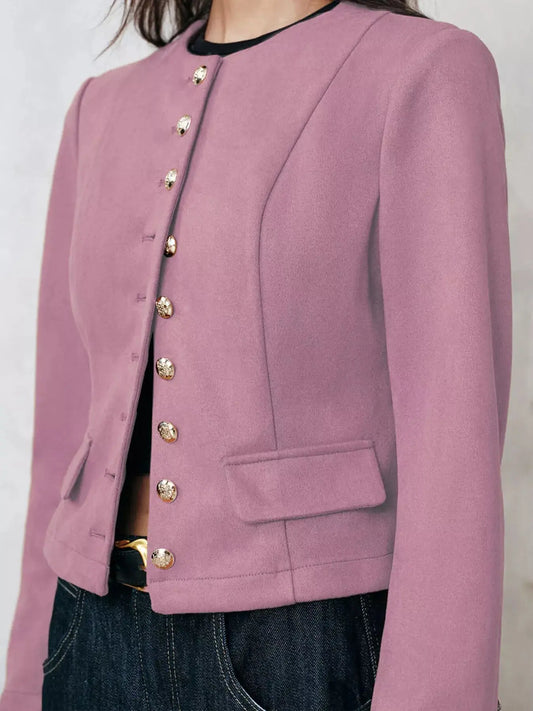 Round Neck Button Up Blazer Simply Love