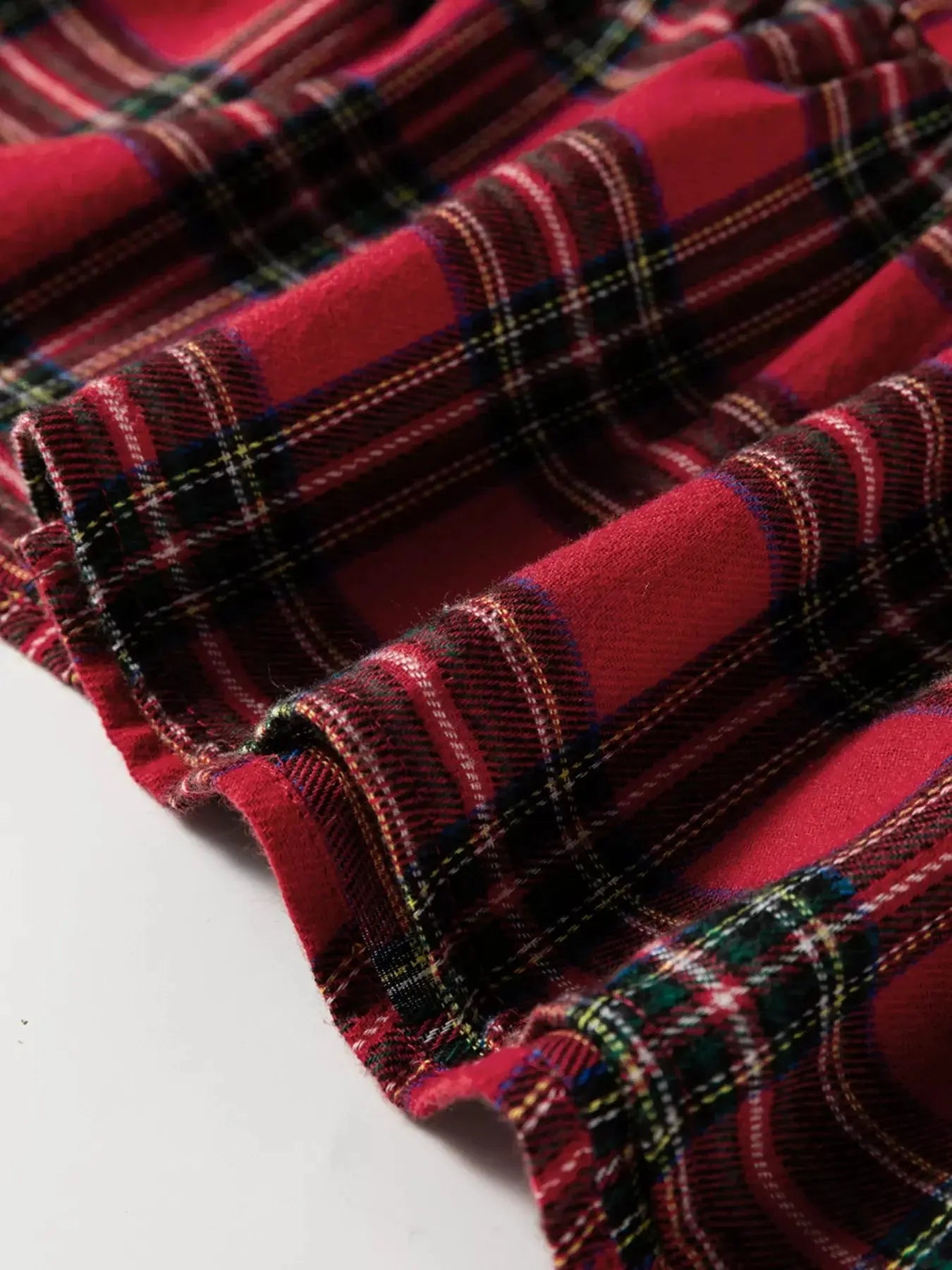 Plaid Shirt Collar Half Button Ruffle Hem Long Sleeve Mini Dress Simply Love