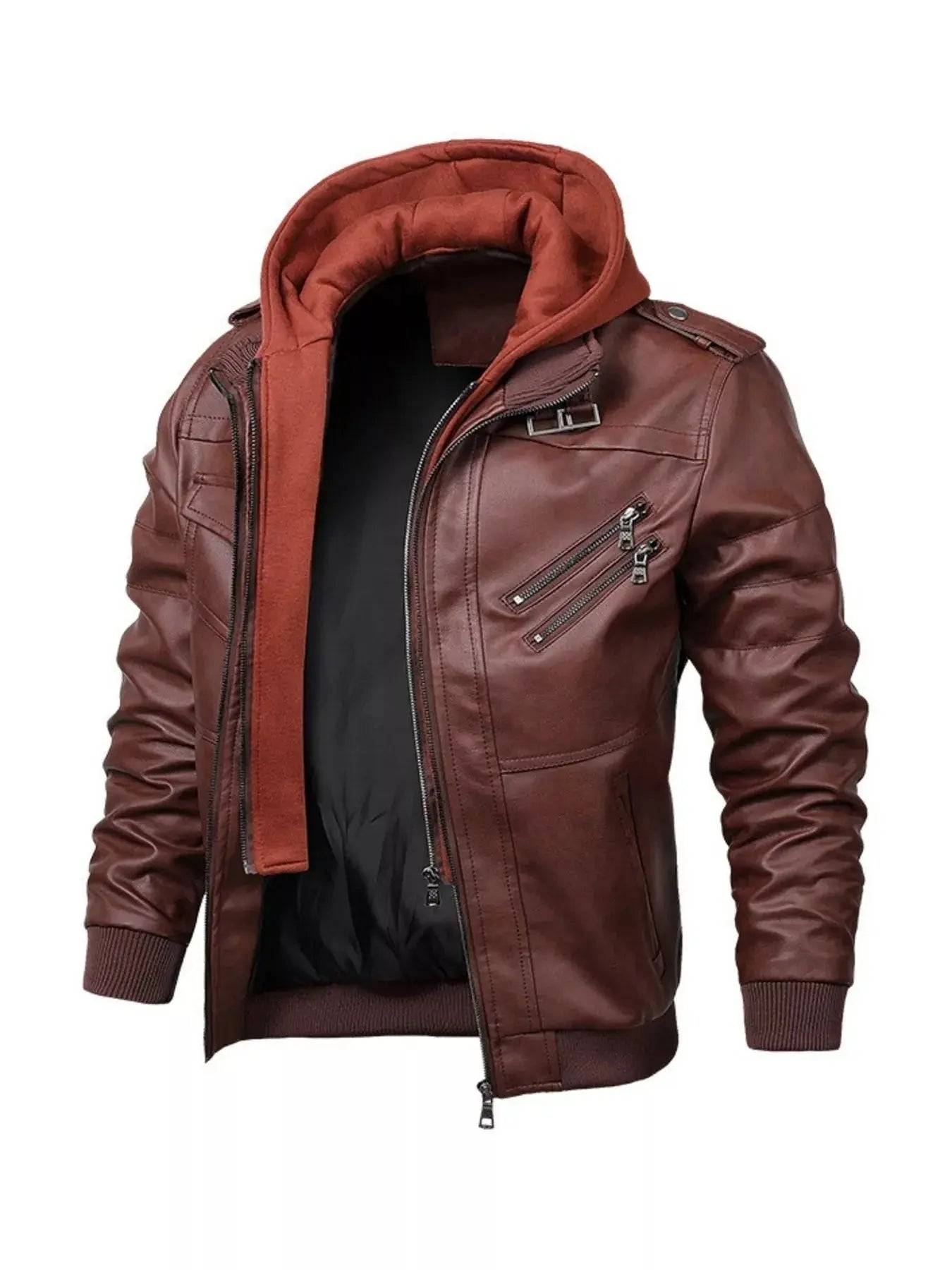 Mens Hooded Faux Leather Moto Jacket Plus Size With Zipper Pockets Simply Love