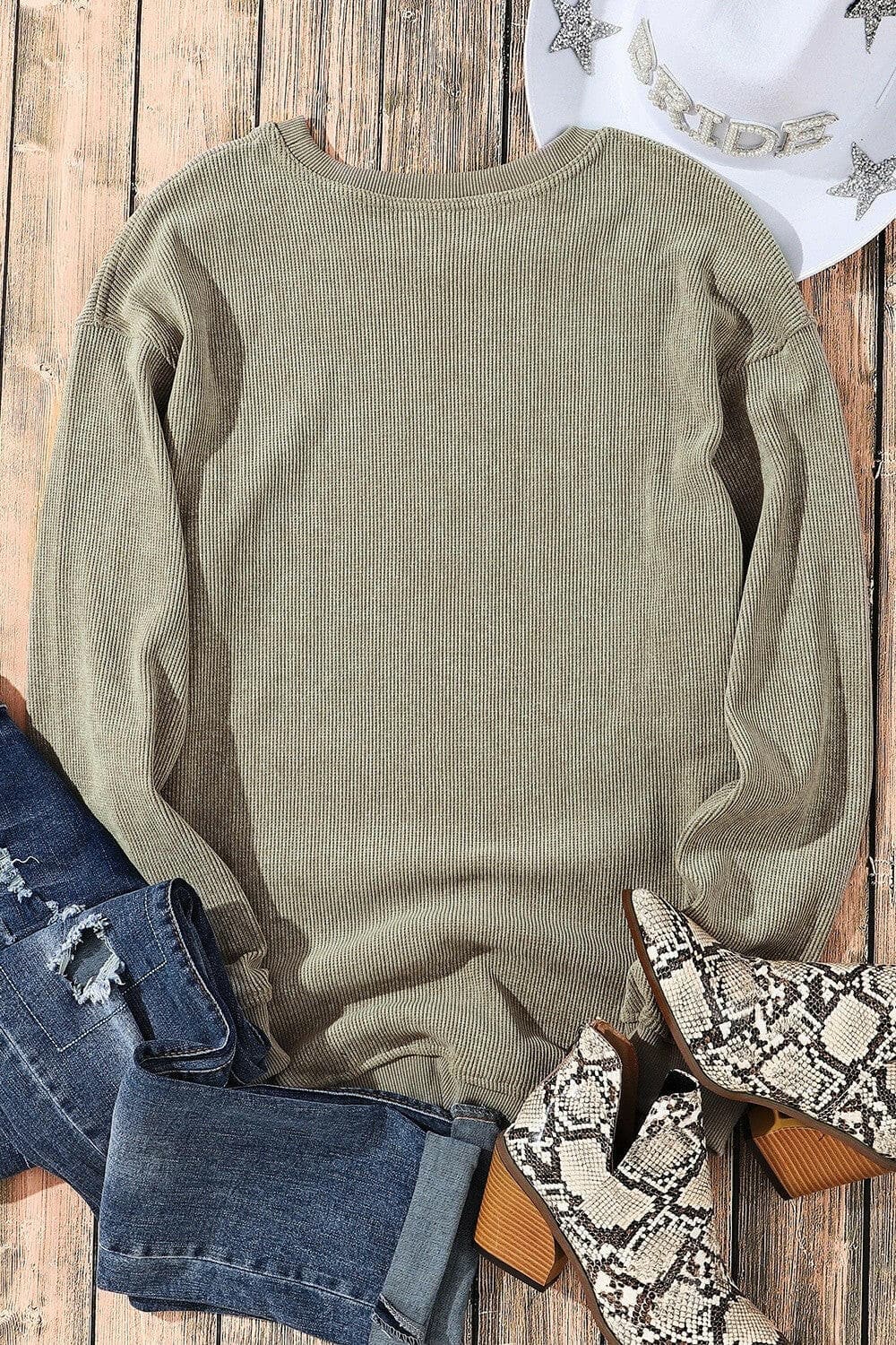 Sequin Round Neck Dropped Shoulder Sweatshirt.