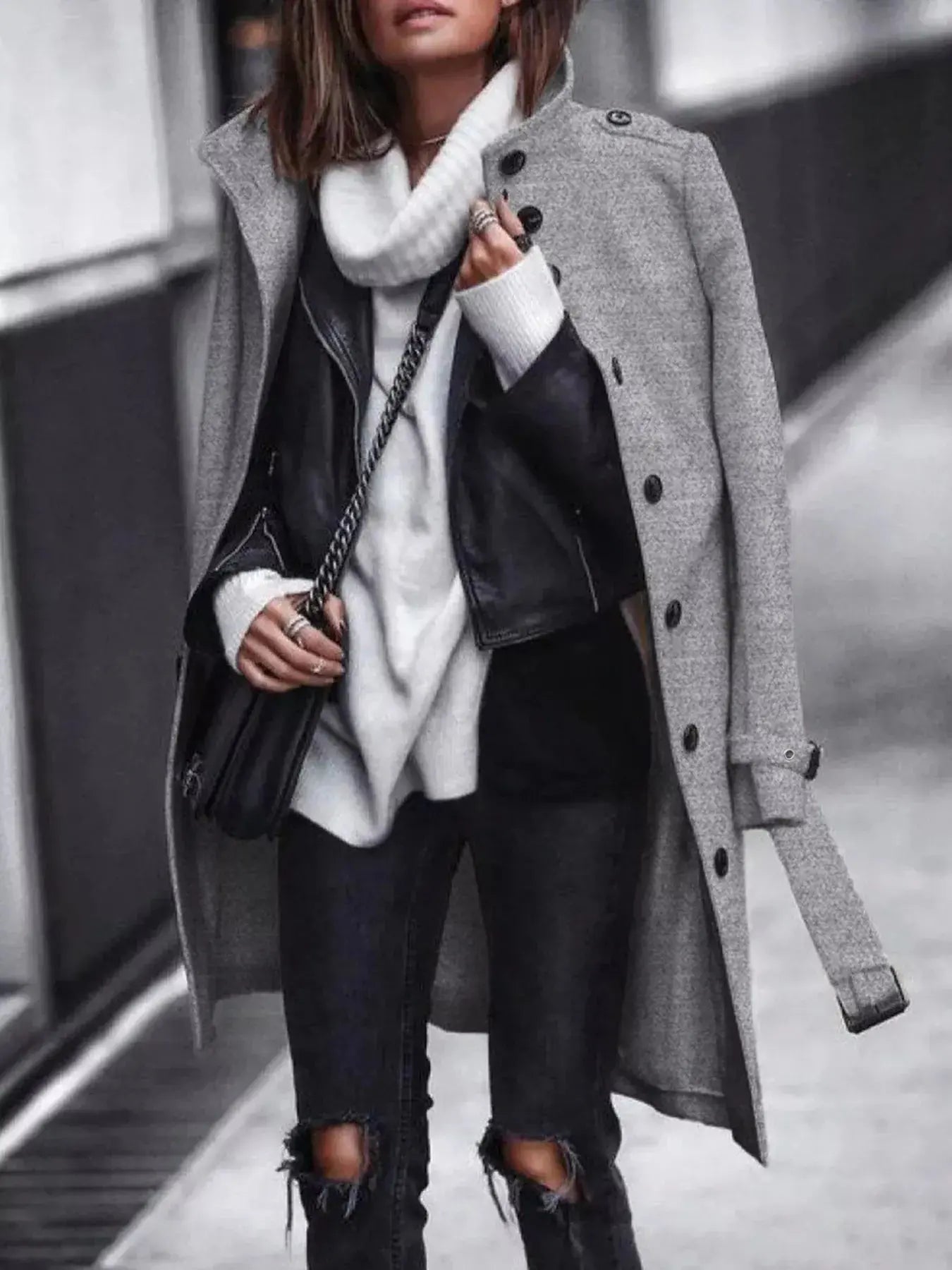 Button-Down Longline Coat with Belt Simply Love