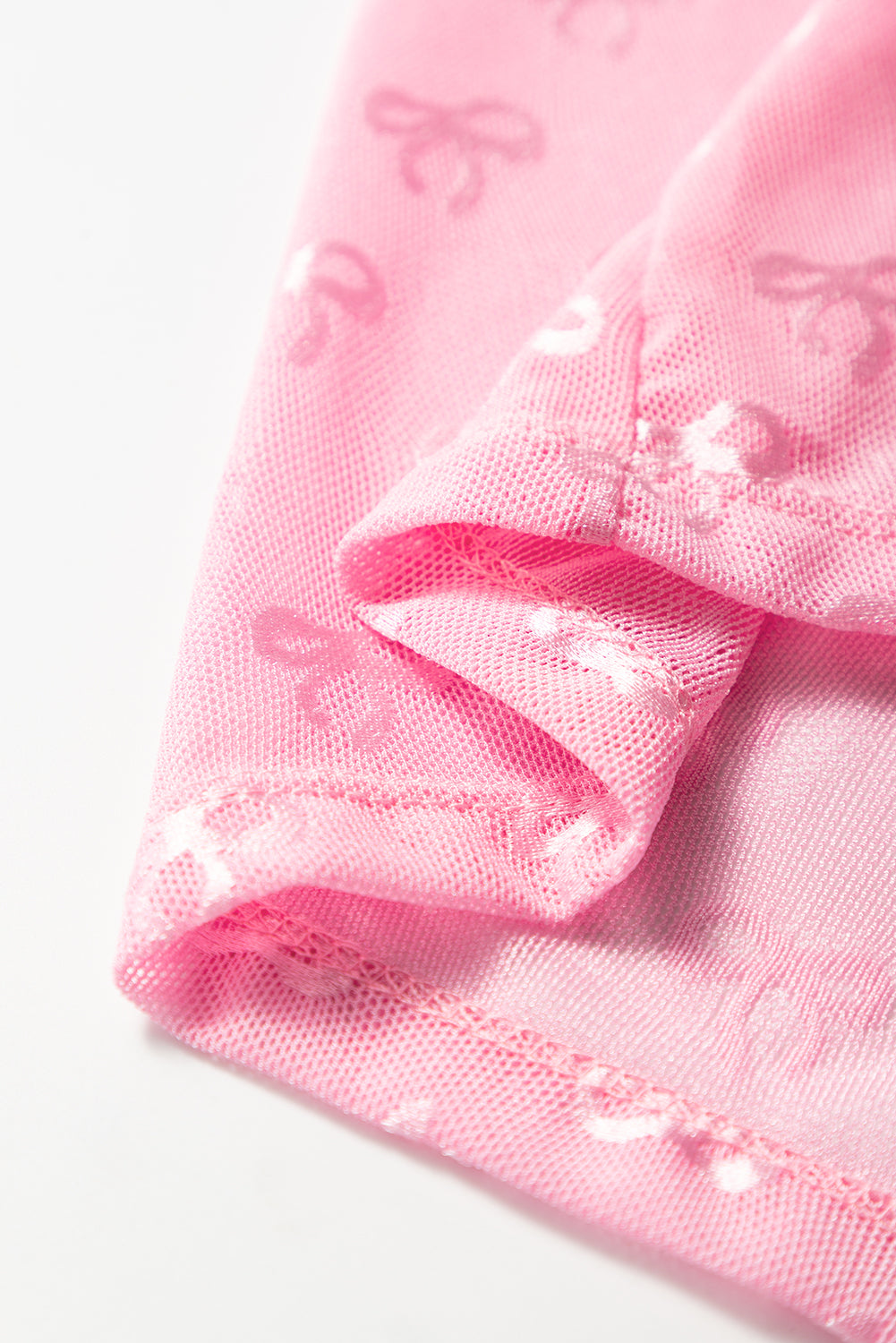 Pink Mesh Bow Pattern Long Sleeve Top for Stylish Women