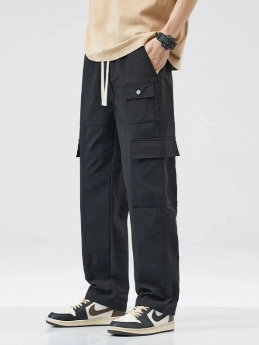 Men's Full Size Relaxed Fit Cargo Pants with Drawstring Plus Size Simply Love