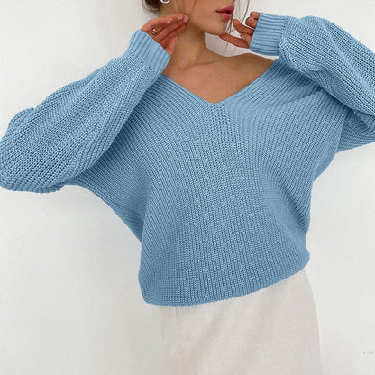 V-Neck Dropped Shoulder Long Sleeve Sweater.