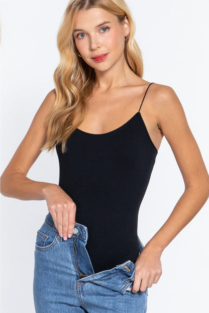 ACTIVE BASIC Ribbed Round Neck Seamless Cami Bodysuit.