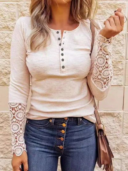 Lace detail button-up tee