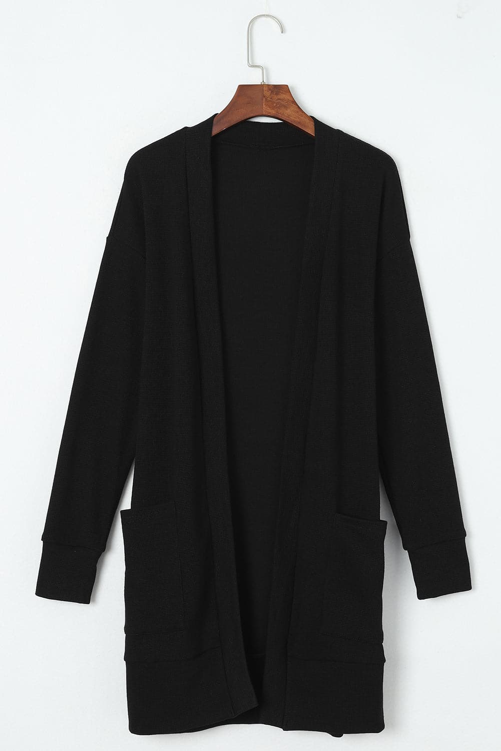 Pocketed Open Front Long Sleeve Cardigan.