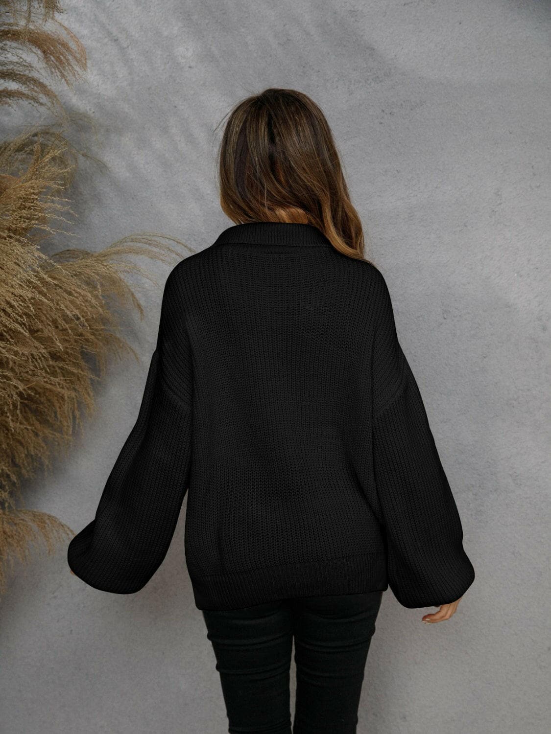 Half Zip Dropped Shoulder Sweater.