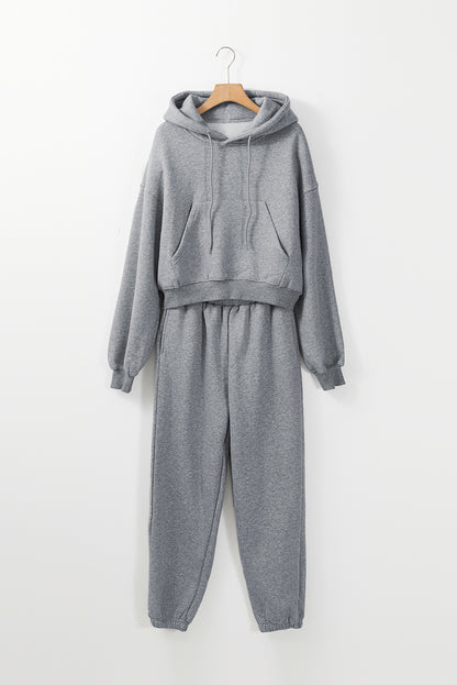 Cozy gray hoodie and joggers set for active adventures