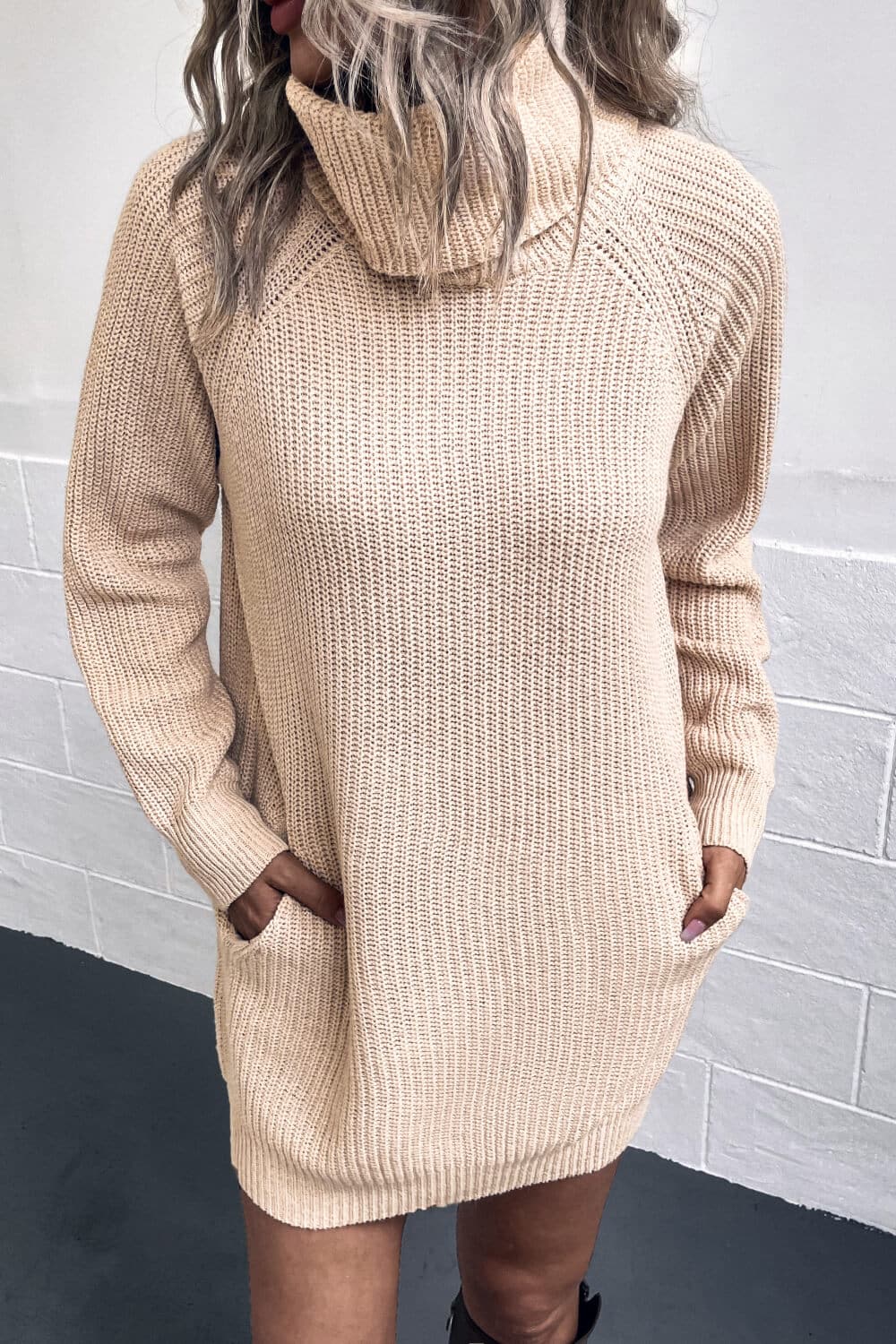 Turtleneck Sweater Dress with Pockets.