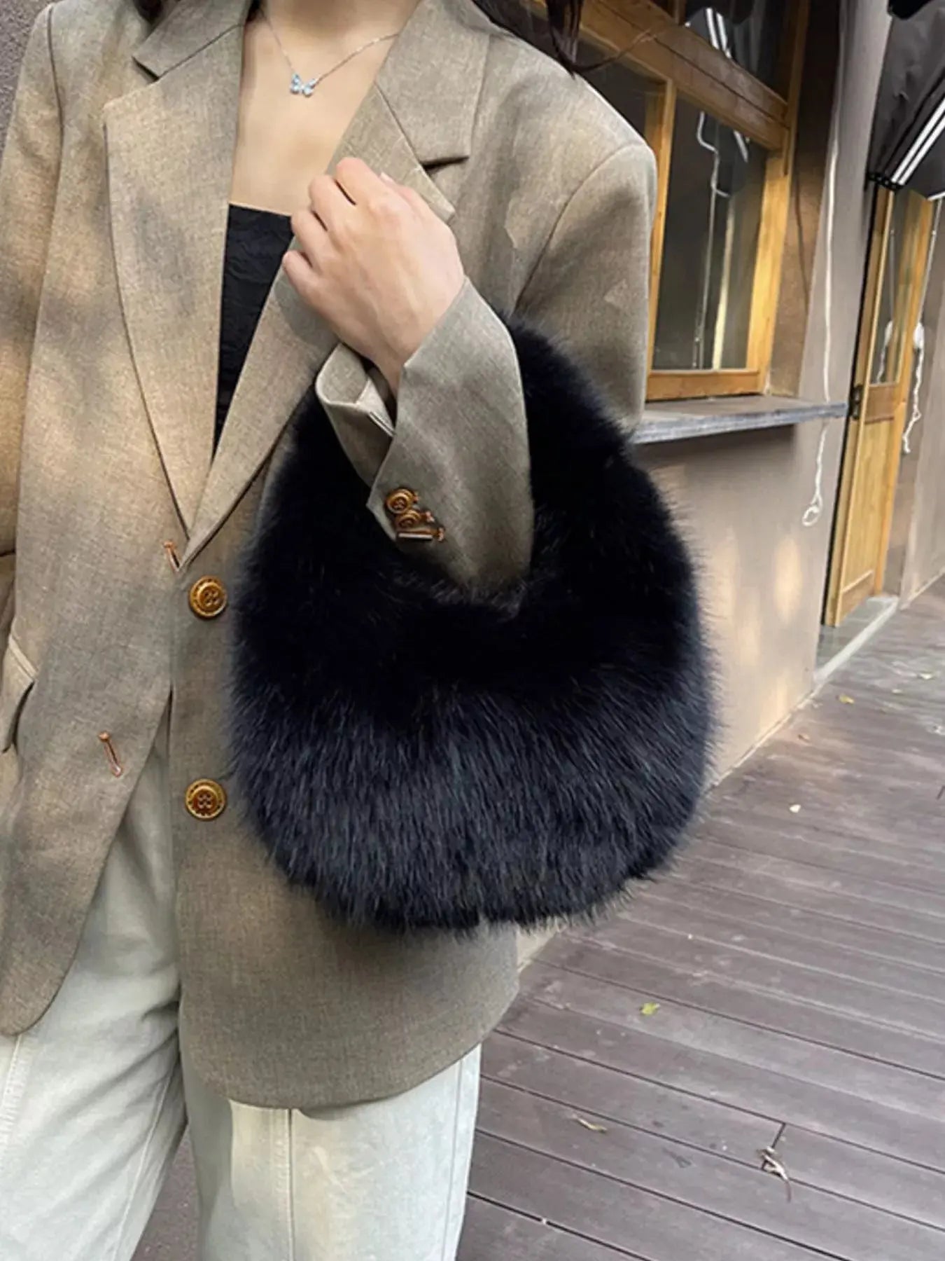 Fluffy Solid Color Handbag Simply Love