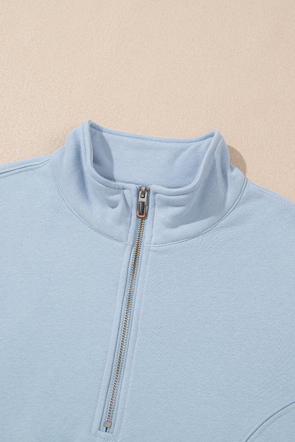 Sky Blue Half Zip Up Pullover Active Top and Joggers Set