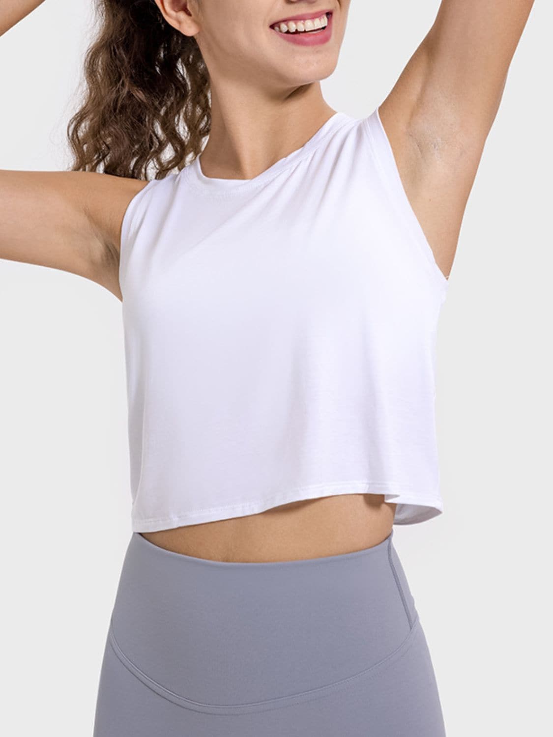 Drawstring Cutout Round Neck Active Tank.