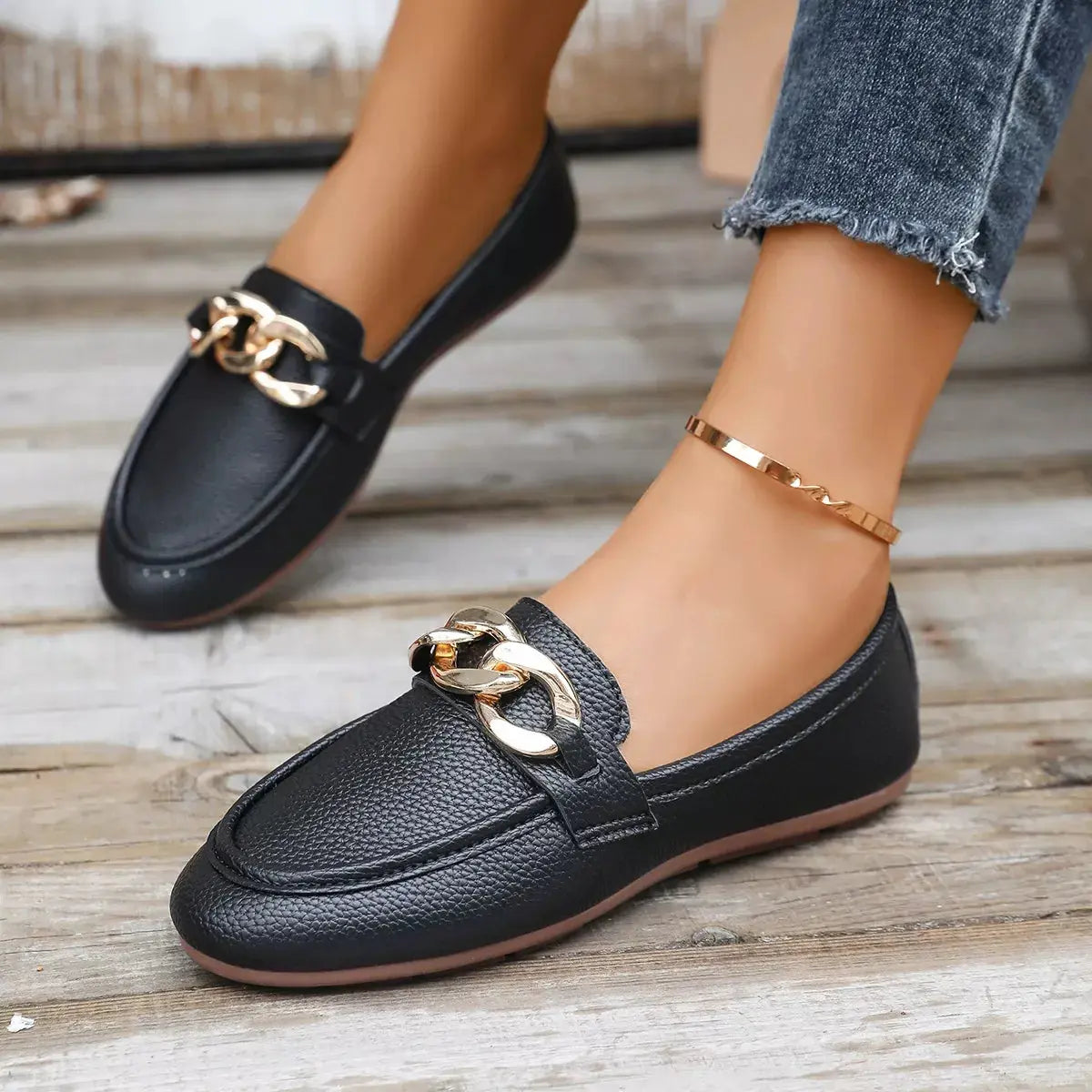 Buckle Decor Round Toe Slip-Ons Simply Love