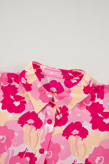 Chic pink floral puff sleeve shirt