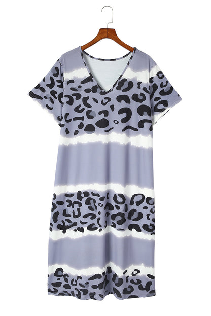 Chic leopard color block v-neck midi dress for plus sizes