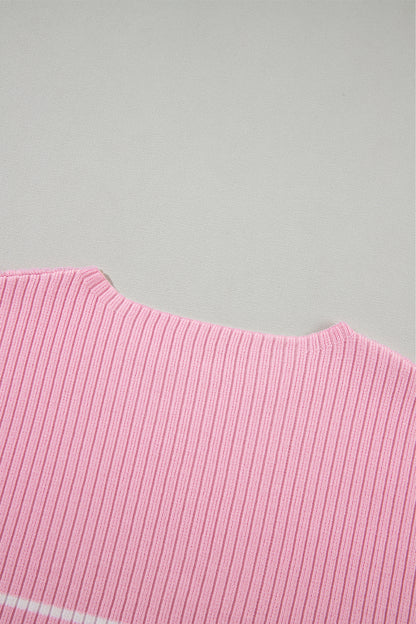 Chic pink striped ribbed plus-size tee for ultimate comfort