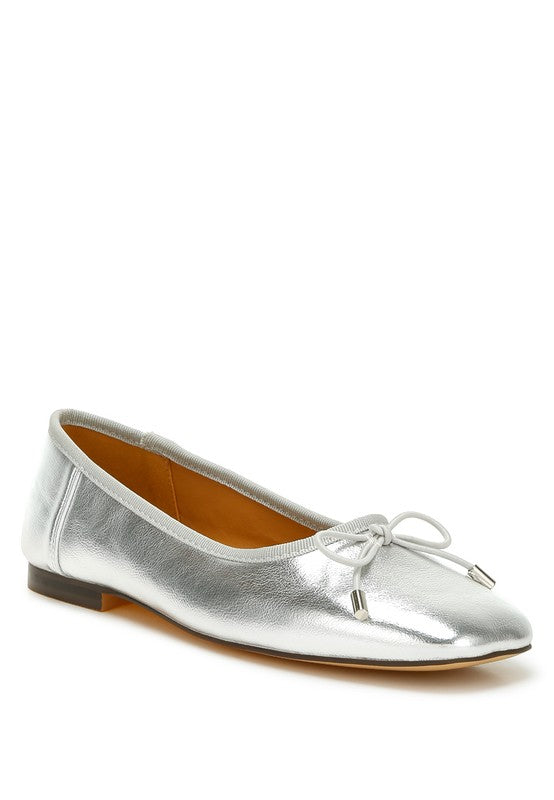 Shimmering Metallic Bow Ballerinas