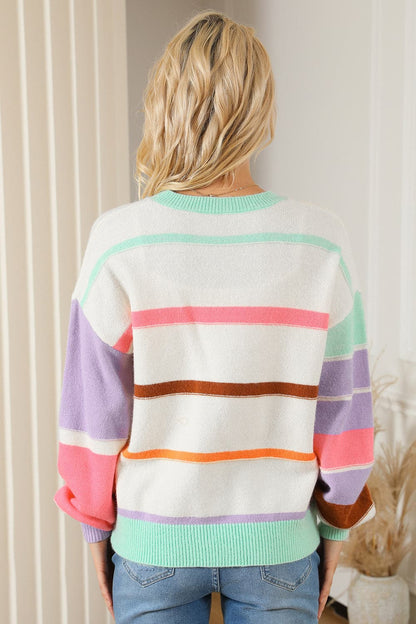 Round Neck Lantern Sleeve Sweater.