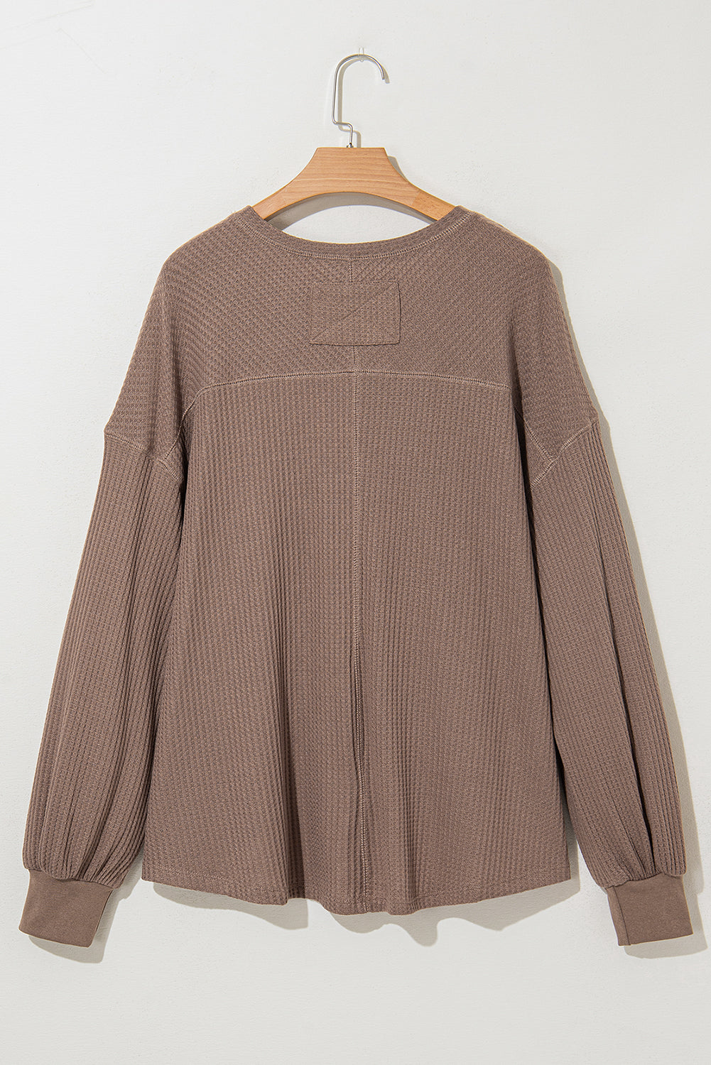 Coffee V-neck waffle knit blouse