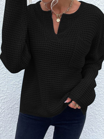 Notched Long Sleeve Sweater.