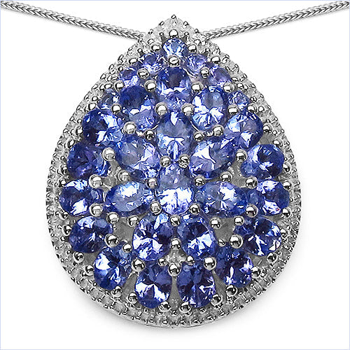 Bids.com 4.16 carat genuine tanzanite pendant, showcasing the vibrant violet-blue gemstone in polished .925 sterling silver.